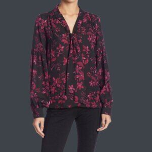 Parker Womens Floral Print  Long-Sleeve Blouse Tie Front Pink/black  Size Xsmall